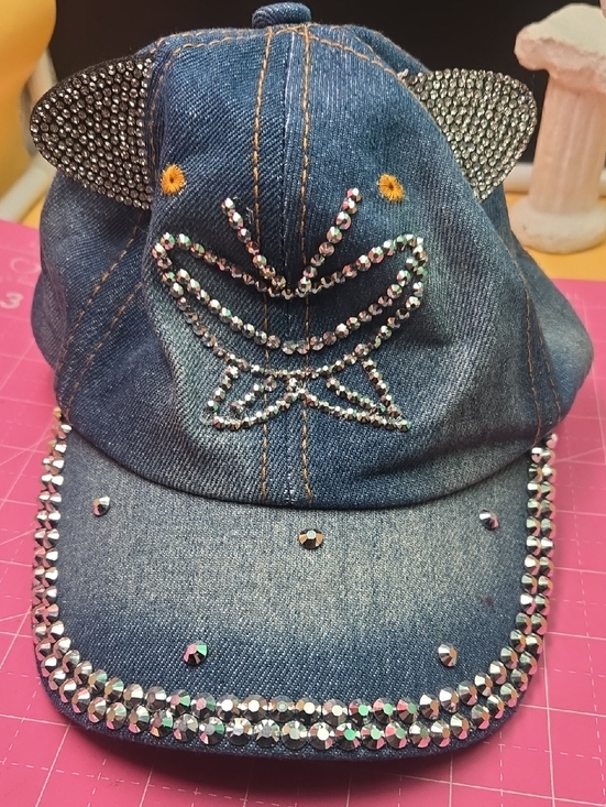 Accessories - Denim Crystal Cat Ear Baseball Cap
